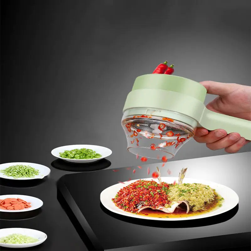 Auto 3 In 1 Electric Vegetable Cutter , Chopper Set, Electric Garlic Cutter and Clean Brush, Mini Handheld Electric Food Chopper for Salad Onion Veggie Pepper Celery Chili Meat Ginger.