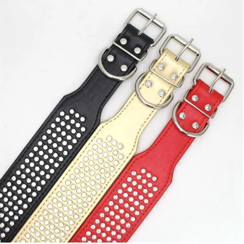 Pet Collar Rhinestone PU Leather Dog Collars 5 Row Diamante Bling for Large Dogs 5cm wide (only collar)