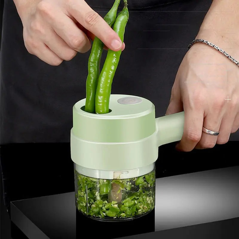 Auto 3 In 1 Electric Vegetable Cutter , Chopper Set, Electric Garlic Cutter and Clean Brush, Mini Handheld Electric Food Chopper for Salad Onion Veggie Pepper Celery Chili Meat Ginger.