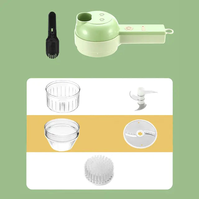 Auto 3 In 1 Electric Vegetable Cutter , Chopper Set, Electric Garlic Cutter and Clean Brush, Mini Handheld Electric Food Chopper for Salad Onion Veggie Pepper Celery Chili Meat Ginger.