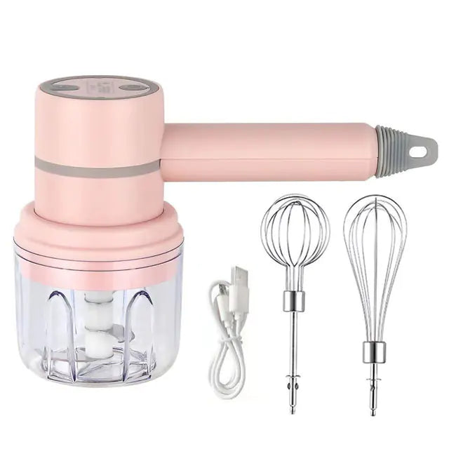 Auto 3 In 1 Electric Vegetable Cutter , Chopper Set, Electric Garlic Cutter and Clean Brush, Mini Handheld Electric Food Chopper for Salad Onion Veggie Pepper Celery Chili Meat Ginger.