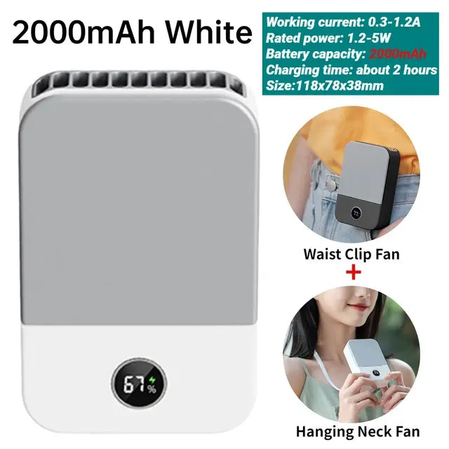 3-in-1 Portable Waist Clip Fan, USB Rechargeable Hands-free Necklace Fan with LED SOS Function, Mini Battery Operated Fan for Outdoor Works, Farm, Hiking, Camping, Travel