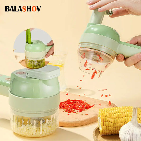 Auto 3 In 1 Electric Vegetable Cutter , Chopper Set, Electric Garlic Cutter and Clean Brush, Mini Handheld Electric Food Chopper for Salad Onion Veggie Pepper Celery Chili Meat Ginger.