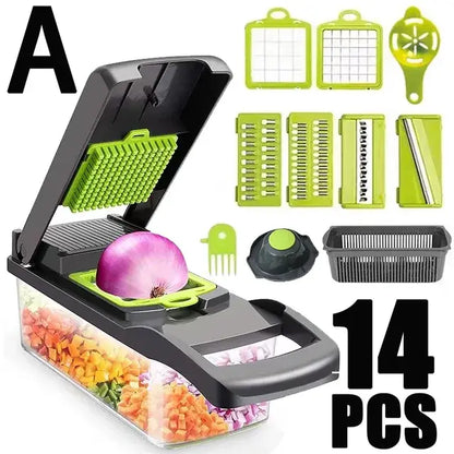 14/16 in 1 Vegetable Cutter Multi functional Shredders Slicer with Basket Fruit Potato Onion Chopper Carrot Grater Slicer