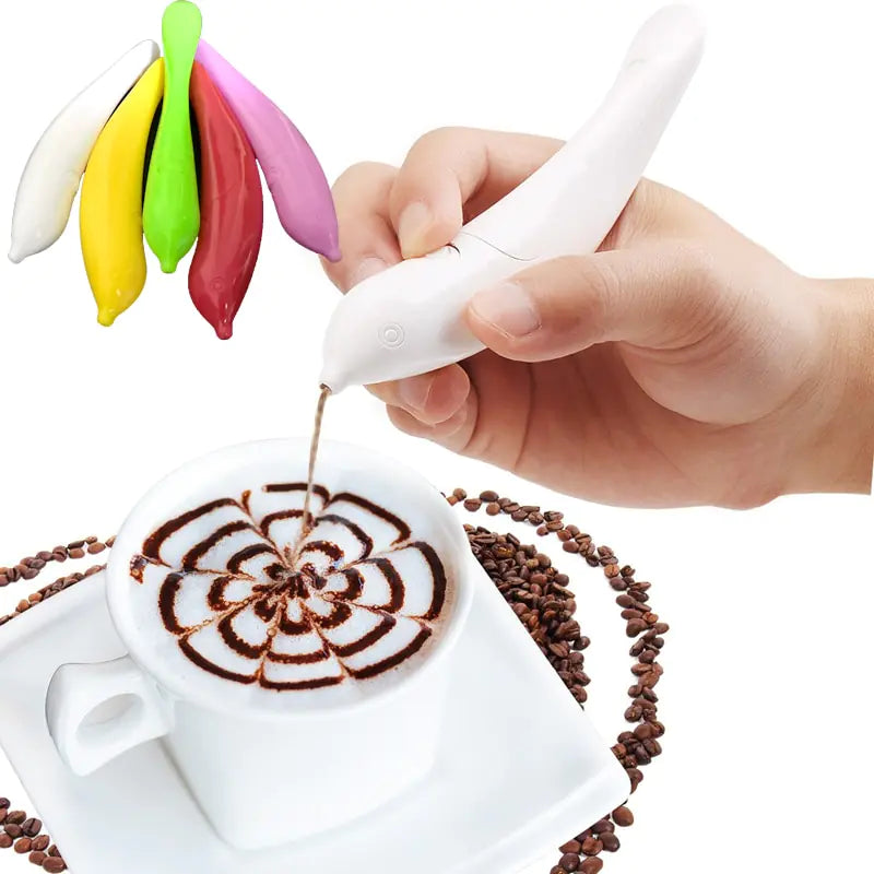 Creative Electrical Latte Art Pen for Coffee Cake- Electrical Latte Art Pen,Spice Pen for Coffee, Cake Decoration Portable Pen Coffee Carving Pen, Latte Art Spice Pen for Coffee with All Natural Materials-Coffee Grounds, Baking Pastry Tools