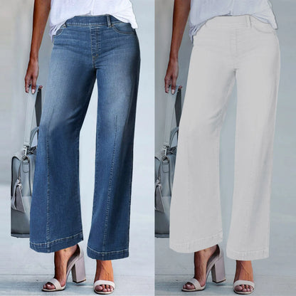 Retro Jeans For Women 2024 Summer New Washed Jean Pants Female Wide Leg Pants Casual Lady Denim Blue White Trousers