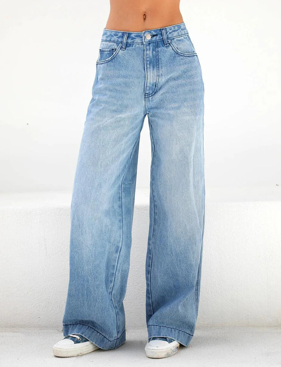 2024 Woman High Waist Jeans Vintage Blue Jean Trousers Straight Overalls Denim Pants Ladies Long Loose Street Wide Leg Jeans