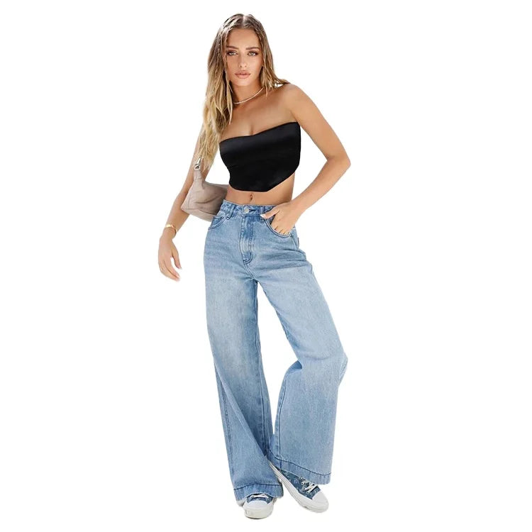 2024 Woman High Waist Jeans Vintage Blue Jean Trousers Straight Overalls Denim Pants Ladies Long Loose Street Wide Leg Jeans