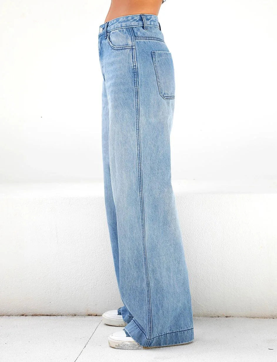 2024 Woman High Waist Jeans Vintage Blue Jean Trousers Straight Overalls Denim Pants Ladies Long Loose Street Wide Leg Jeans