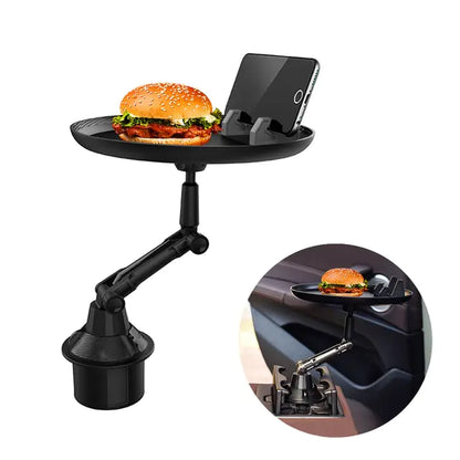 Cup Holder Tray For Car Enjoy Your Food And Stay Organized, Adjustable Car Tray Table With 360° Rotating Swivel Arm And Extendable BaseCar Food Table For Cup Holders And Eating (black, Long section)