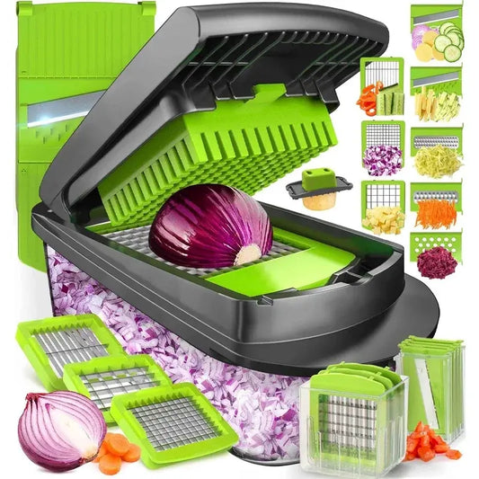 14/16 in 1 Vegetable Cutter Multi functional Shredders Slicer with Basket Fruit Potato Onion Chopper Carrot Grater Slicer